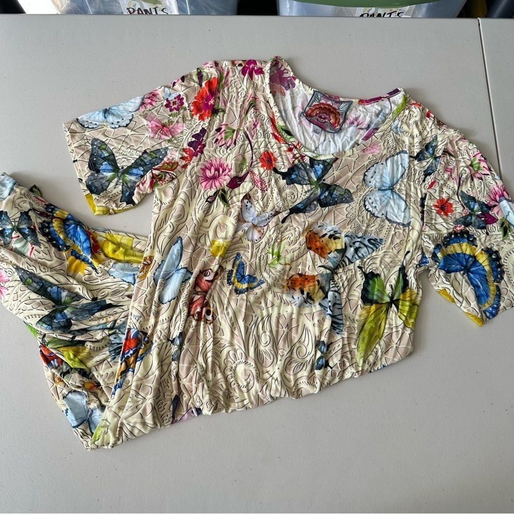 Johnny Was Mitchi Swing Bamboo Dress Boho Butterfly Print Large - Picture 2 of 7